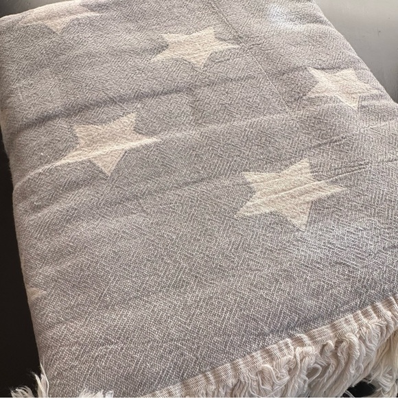 Star flat woven Turkish cotton light grey throw - Picture 4 of 5